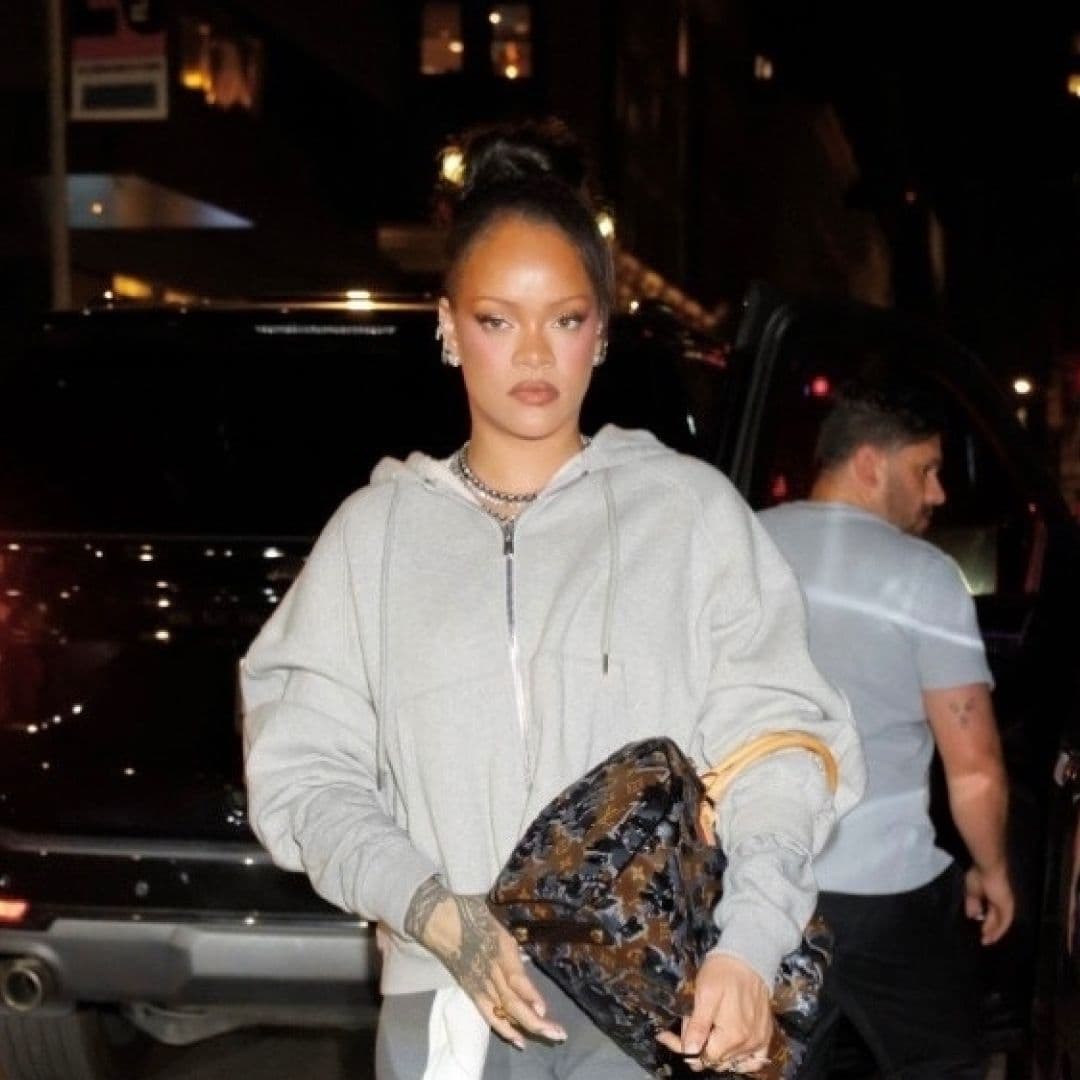 Rihanna Dresses Up Her Sweats With a Sold-Out Louis Vuitton Sequin Bag and Crystal-Covered Gucci Pumps