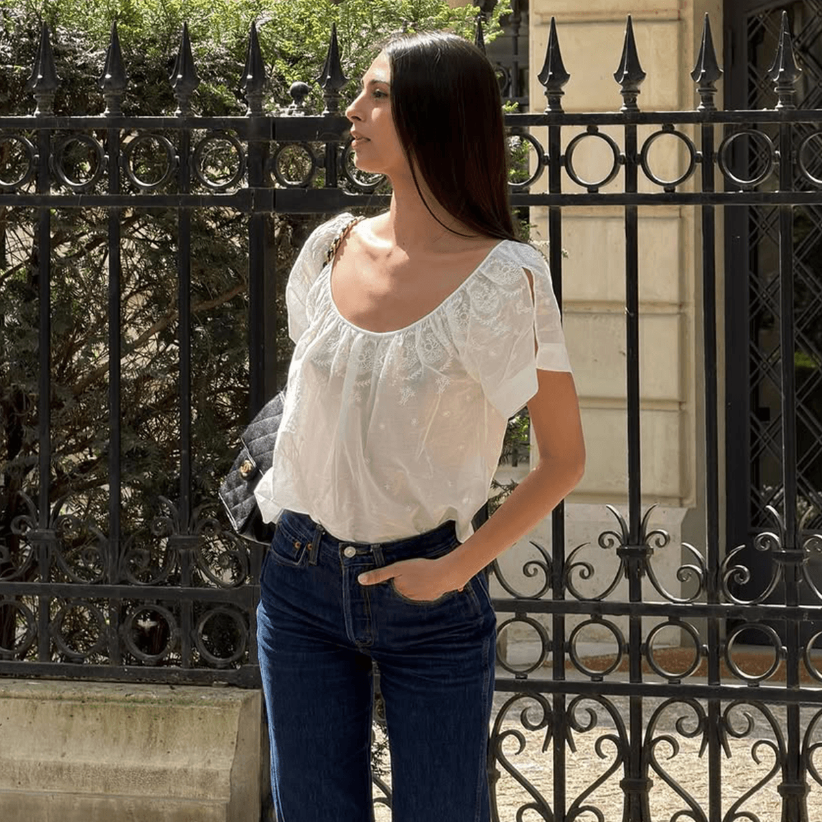 Not Button-Downs, But Not Tanks—The Prettier Top Parisians Always Wear With Jeans and Denim Shorts