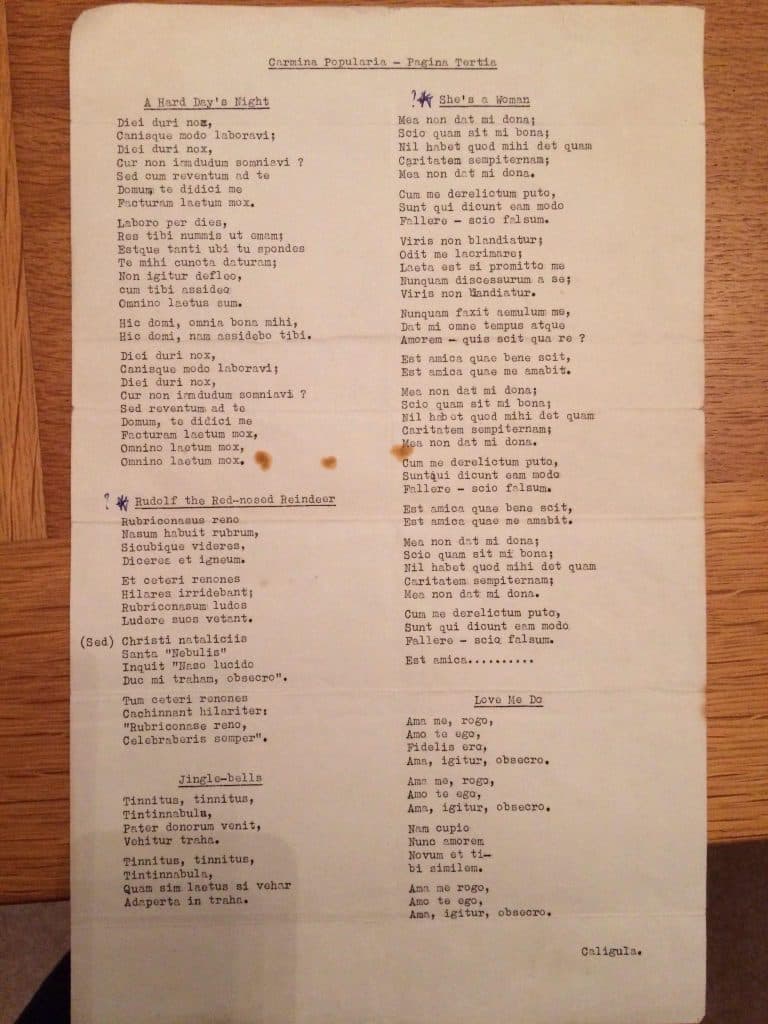 Hip 1960s Latin Teacher Translated Beatles Songs into Latin for His Students: Read Lyrics for “O Teneum Manum,” “Diei Duri Nox” & More